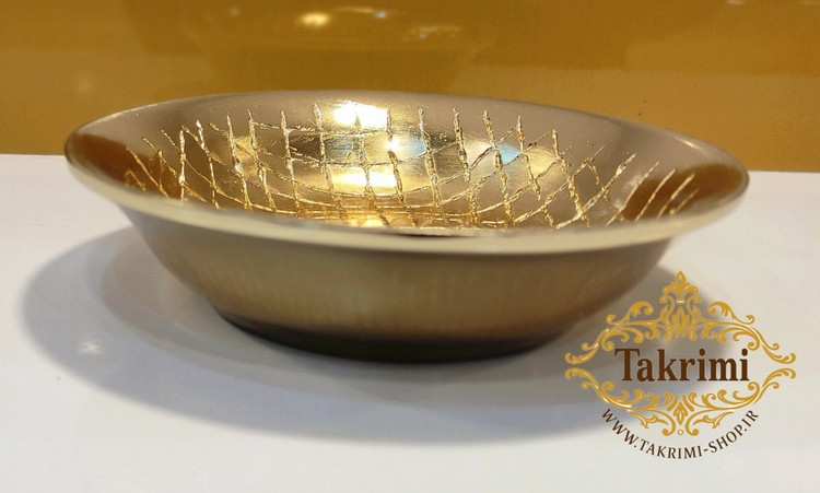 ظرف پیاله تک آجیل خوری تک طلایی فورتیک کوچک طرح چرمی آلومینیومی آلیاژی خالص ( تولیدی تکریمی شاپ )