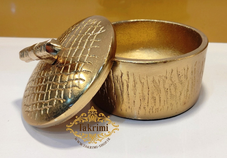 قندان قندون نقل خوری مدل چرمی روی میله پوست ماری آلومینیومی طلایی فورتیک ( تکریمی شاپ )
