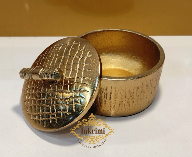قندان قندون نقل خوری مدل چرمی روی میله پوست ماری آلومینیومی طلایی فورتیک ( تکریمی شاپ )
