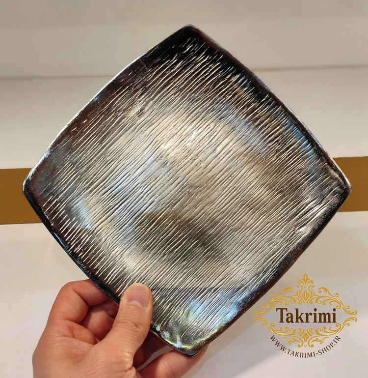 6 عدد پیش دستی پیشدستی مربع ( یک دست ) مدل لیلیوم خط دار ساده کروم آلومینیوم خالص ( توليدی تکریمی شاپ )