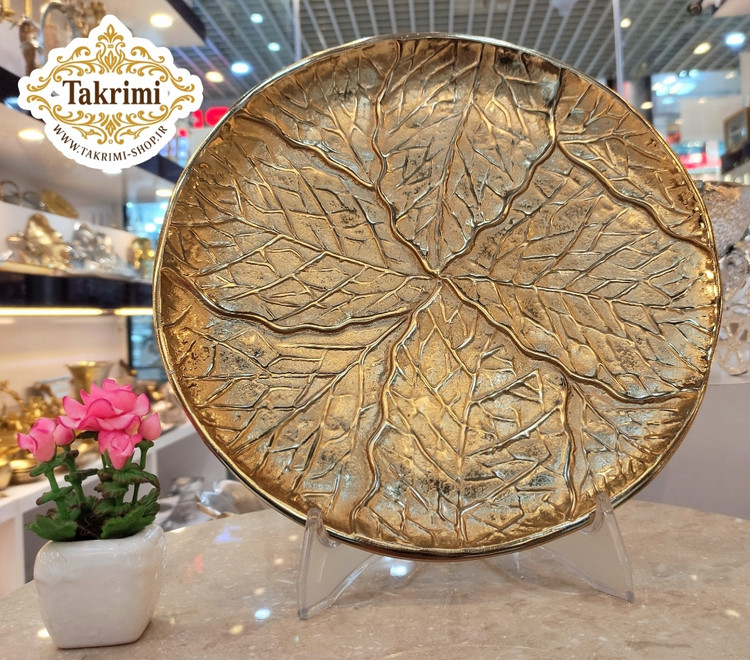 دیس شیرینی خوری دایره مدل درختی سایز بزرگ طلایی فورتیک جنس آلومینیوم پرداختکاری عالی