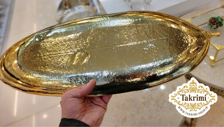 استند ظرف شیرینی خوری برگ بید سایز بزرگ طلایی براق آلومینیومی خالص ( تولیدی تکریمی شاپ )