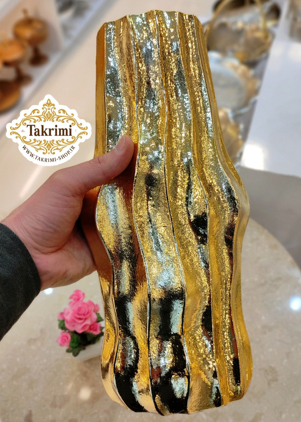 گلدان گلدون گل دان گل دون طرح موج ایستاده طلایی براق آلومینیوم خالص ( تکریمی شاپ )