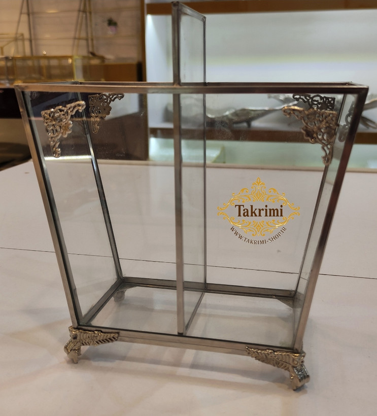 جاکاردی جا کاردی جاقاشقی جا قاشقی 2 قلو 2قلو دو قلو ایستاده نقره ای شیشه و استیل خالص