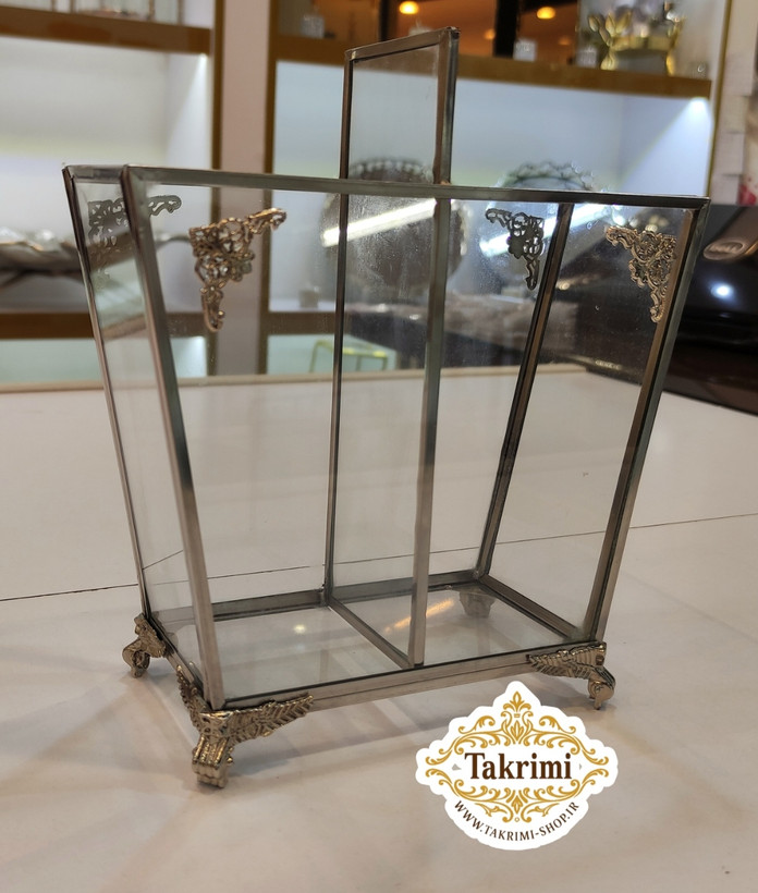 جاکاردی جا کاردی جاقاشقی جا قاشقی 2 قلو 2قلو دو قلو ایستاده نقره ای شیشه و استیل خالص