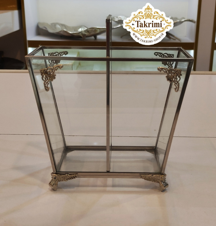 جاکاردی جا کاردی جاقاشقی جا قاشقی 2 قلو 2قلو دو قلو ایستاده نقره ای شیشه و استیل خالص