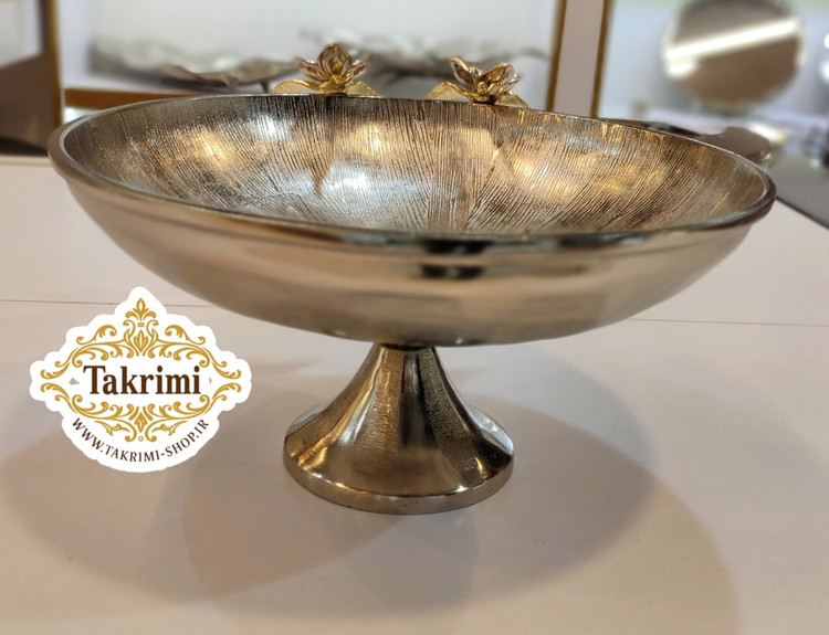 ظرف کاسه میوه خوری بزرگ نیلوفر نقره ای آلومینیومی آلیاژی ( توليدی تکریمی شاپ )