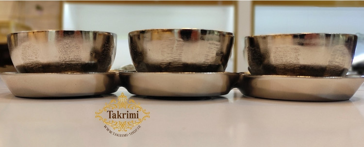 ظرف اردو خوری اردوخوری 3 پیاله نیلوفر نقره ای آلومینیومی آلیاژی ( توليدی تکریمی شاپ )