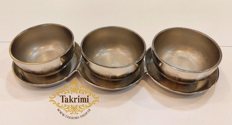 ظرف اردو خوری اردوخوری 3 پیاله نیلوفر نقره ای آلومینیومی آلیاژی ( توليدی تکریمی شاپ )