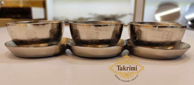 ظرف اردو خوری اردوخوری 3 پیاله نیلوفر نقره ای آلومینیومی آلیاژی ( توليدی تکریمی شاپ )