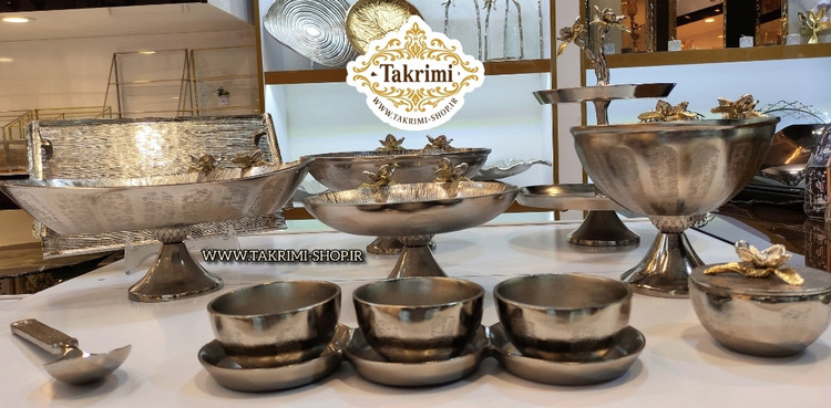 سرویس پذیرایی 12 تکه 12 پارچه نیلوفر نقره ای آلومینیومی آلیاژی ( توليدی تکریمی شاپ )