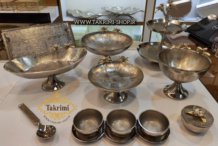 سرویس پذیرایی 12 تکه 12 پارچه نیلوفر نقره ای آلومینیومی آلیاژی ( توليدی تکریمی شاپ )