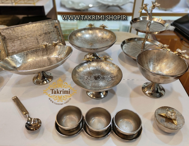سرویس پذیرایی 12 تکه 12 پارچه نیلوفر نقره ای آلومینیومی آلیاژی ( توليدی تکریمی شاپ )