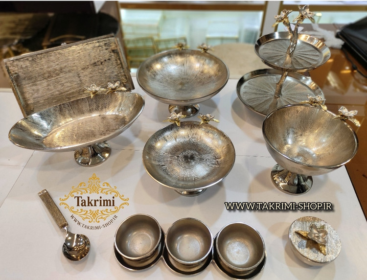 سرویس پذیرایی 12 تکه 12 پارچه نیلوفر نقره ای آلومینیومی آلیاژی ( توليدی تکریمی شاپ )