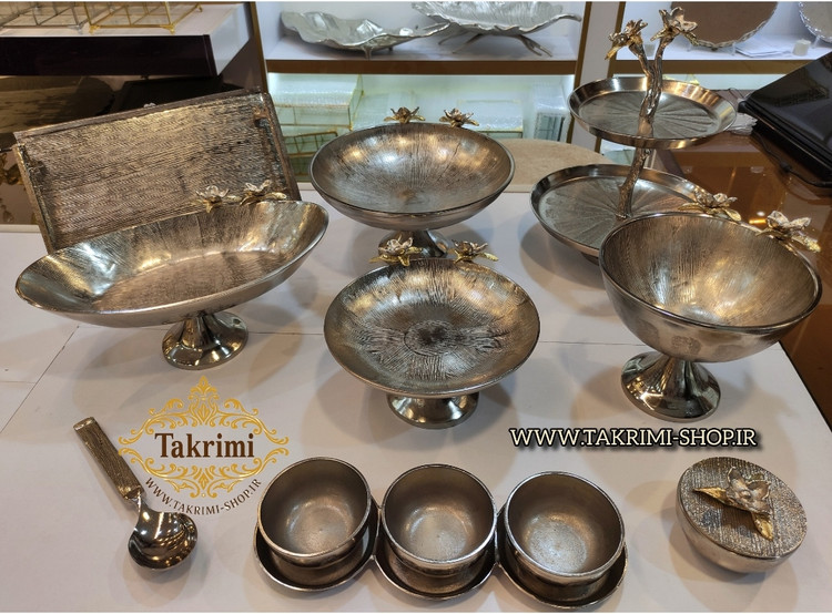 سرویس پذیرایی 12 تکه 12 پارچه نیلوفر نقره ای آلومینیومی آلیاژی ( توليدی تکریمی شاپ )