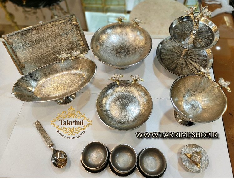 سرویس پذیرایی 12 تکه 12 پارچه نیلوفر نقره ای آلومینیومی آلیاژی ( توليدی تکریمی شاپ )