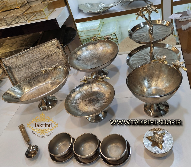سرویس پذیرایی 12 تکه 12 پارچه نیلوفر نقره ای آلومینیومی آلیاژی ( توليدی تکریمی شاپ )
