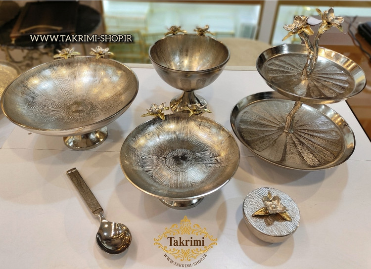 سرویس پذیرایی 6 تکه 6 پارچه نیلوفر نقره ای آلومینیومی آلیاژی ( توليدی تکریمی شاپ )