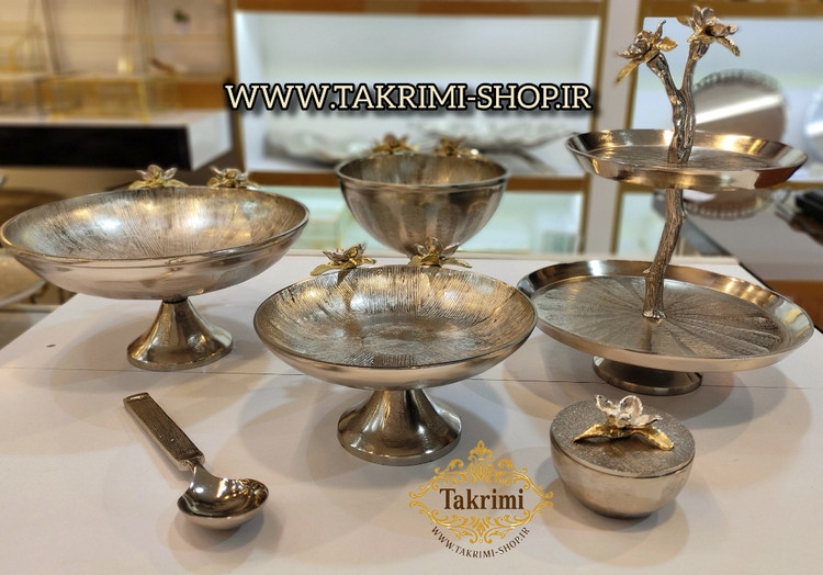 سرویس پذیرایی 6 تکه 6 پارچه نیلوفر نقره ای آلومینیومی آلیاژی ( توليدی تکریمی شاپ )