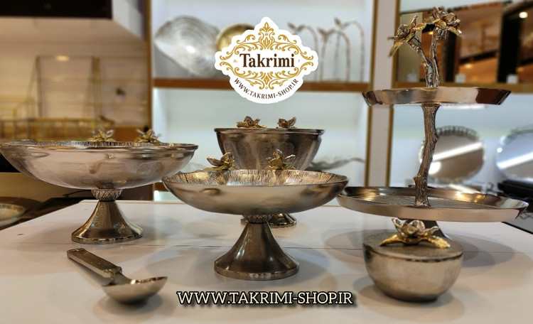 سرویس پذیرایی 6 تکه 6 پارچه نیلوفر نقره ای آلومینیومی آلیاژی ( توليدی تکریمی شاپ )