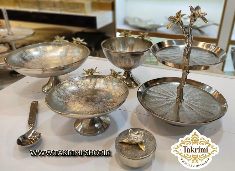 سرویس پذیرایی 6 تکه 6 پارچه نیلوفر نقره ای آلومینیومی آلیاژی ( توليدی تکریمی شاپ )