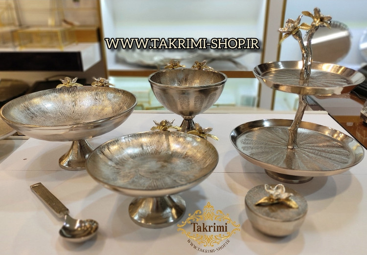 سرویس پذیرایی 6 تکه 6 پارچه نیلوفر نقره ای آلومینیومی آلیاژی ( توليدی تکریمی شاپ )