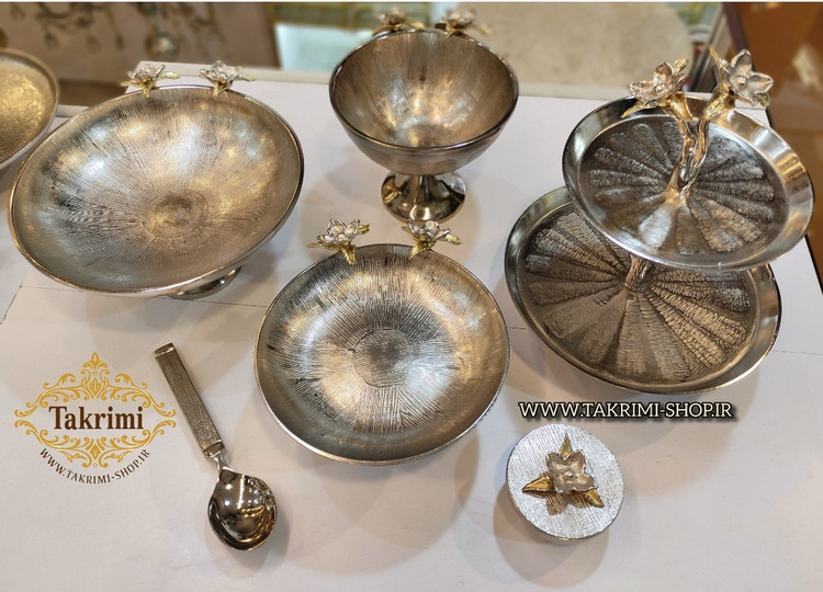 سرویس پذیرایی 6 تکه 6 پارچه نیلوفر نقره ای آلومینیومی آلیاژی ( توليدی تکریمی شاپ )