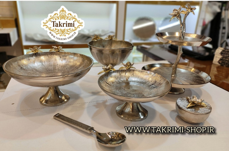 سرویس پذیرایی 6 تکه 6 پارچه نیلوفر نقره ای آلومینیومی آلیاژی ( توليدی تکریمی شاپ )
