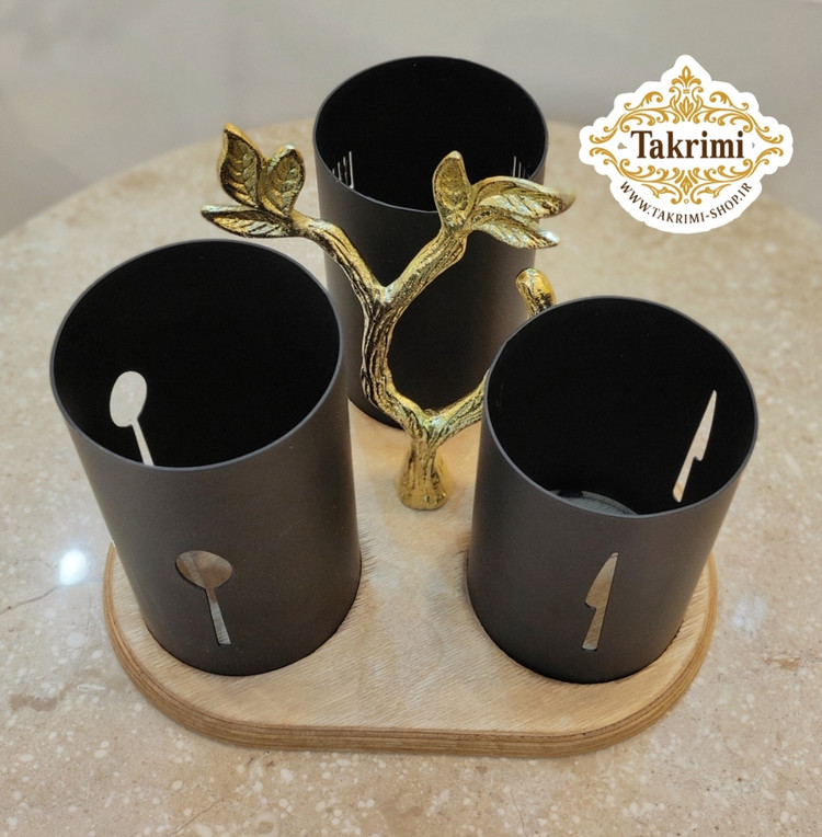 جا کاردی جا قاشقی جاکاردی جاقاشقی سه 3 تایی 3تایی فلز و چوب ( تکریمی شاپ )
