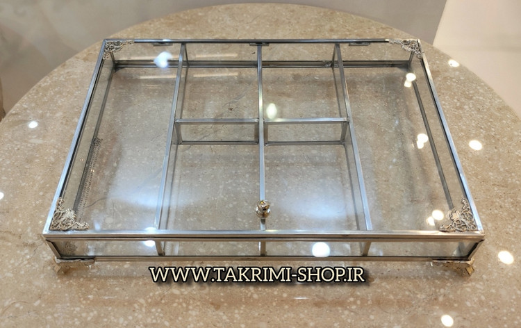 تیبگ تی بگ اردو خوری شکلات خوری تنقلات خوری شیشه و استیل خالص نقره ای ( با عمق کم " ٣ سانت " ) تولیدی تکریمی شاپ