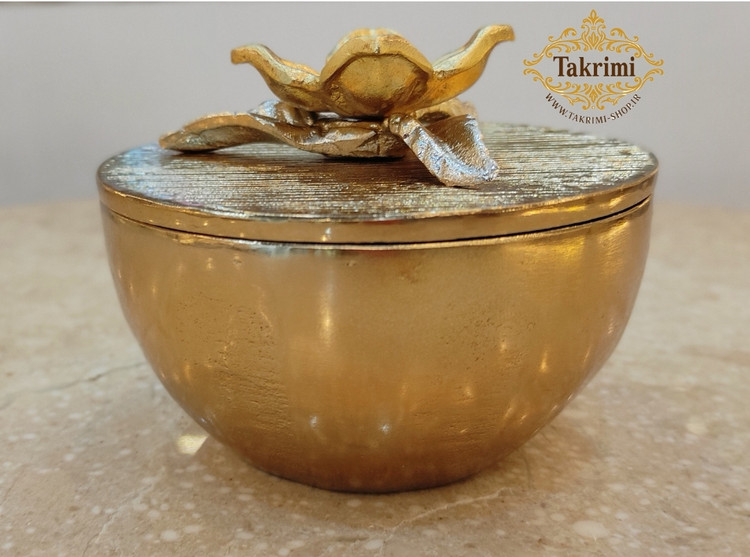 قندان قندون نقل خوری خرما خوری نیلوفر طلایی آلومینیومی آلیاژی ( توليدی تکریمی شاپ )