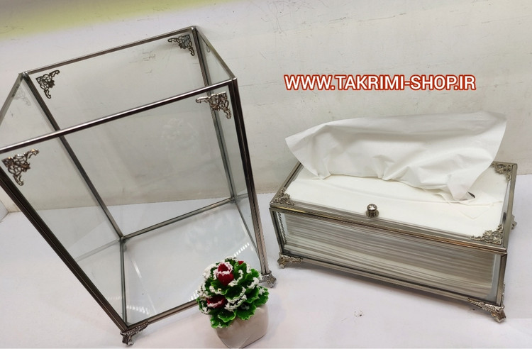جا دستمال تک ( بدون سطل ) اصلی جنس شیشه ای و برنج خالص ( نقره ای و طلایی )