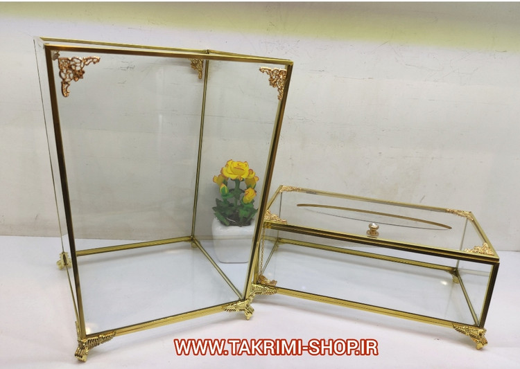 جا دستمال تک ( بدون سطل ) اصلی جنس شیشه ای و برنج خالص ( نقره ای و طلایی )