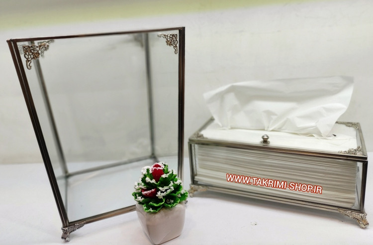 جا دستمال تک ( بدون سطل ) اصلی جنس شیشه ای و برنج خالص ( نقره ای و طلایی )
