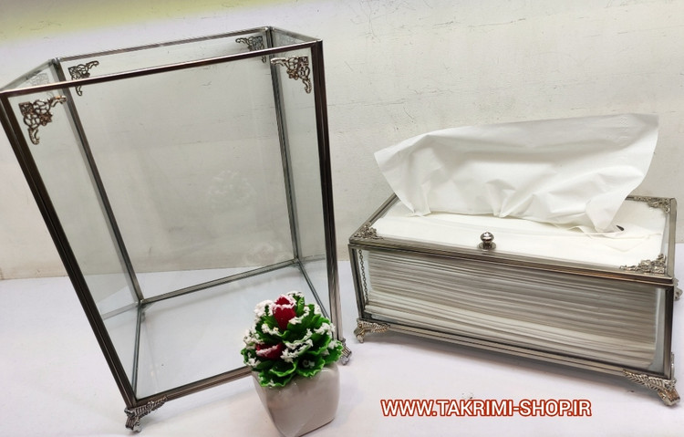 جا دستمال تک ( بدون سطل ) اصلی جنس شیشه ای و برنج خالص ( نقره ای و طلایی )