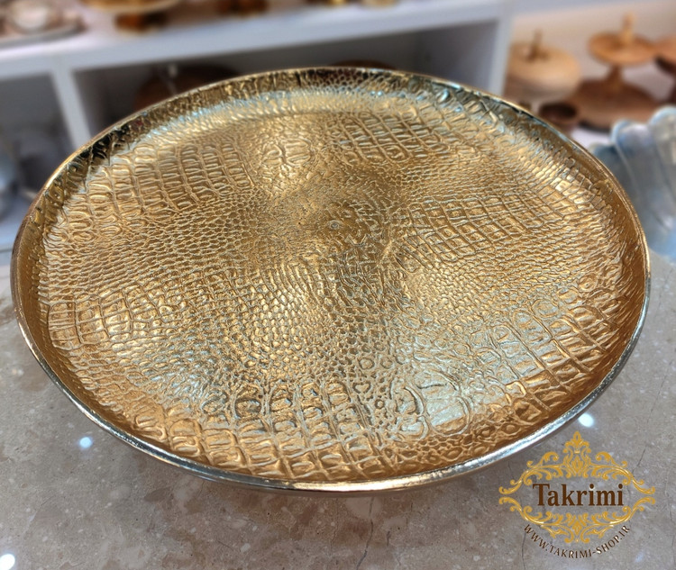 کاپ کیک یا شیرینی خوری بزرگ طلایی بدون دسته طرح چرمی پوست ماری تمساحی آلومینیومی فورتیک اورجینال ( تولیدی تکریمی شاپ )