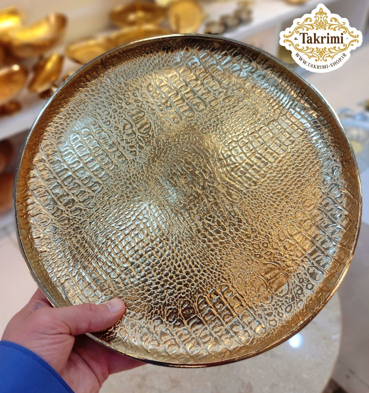 کاپ کیک یا شیرینی خوری بزرگ طلایی بدون دسته طرح چرمی پوست ماری تمساحی آلومینیومی فورتیک اورجینال ( تولیدی تکریمی شاپ )
