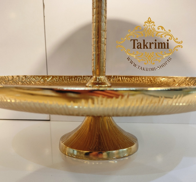 استند شیرینی خوری 2طبقه 2 دو طبقه دوطبقه چرمی اورجینال پوست ماری تمساحی سایز بزرگ طلایی فورتیک ( تکریمی شاپ )