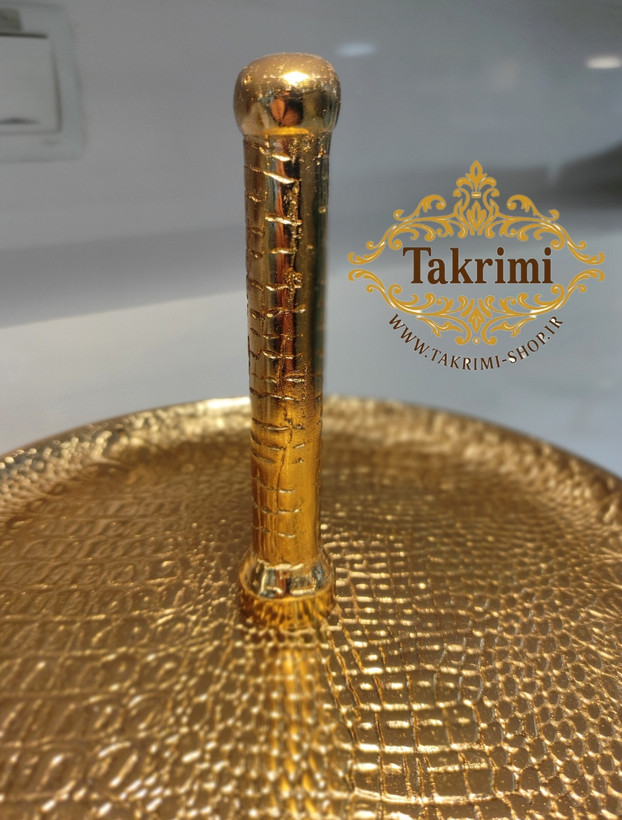 استند شیرینی خوری 2طبقه 2 دو طبقه دوطبقه چرمی اورجینال پوست ماری تمساحی سایز بزرگ طلایی فورتیک ( تکریمی شاپ )