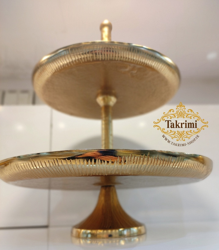استند شیرینی خوری 2طبقه 2 دو طبقه دوطبقه چرمی اورجینال پوست ماری تمساحی سایز بزرگ طلایی فورتیک ( تکریمی شاپ )