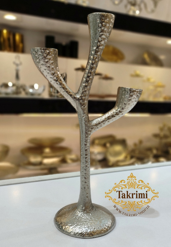شمعدان شمعدون جاشمعی جا شمعی 3 شعله کاکتوس طلایی آلومینیومی آلیاژی خالص نقره ای( تکریمی شاپ )