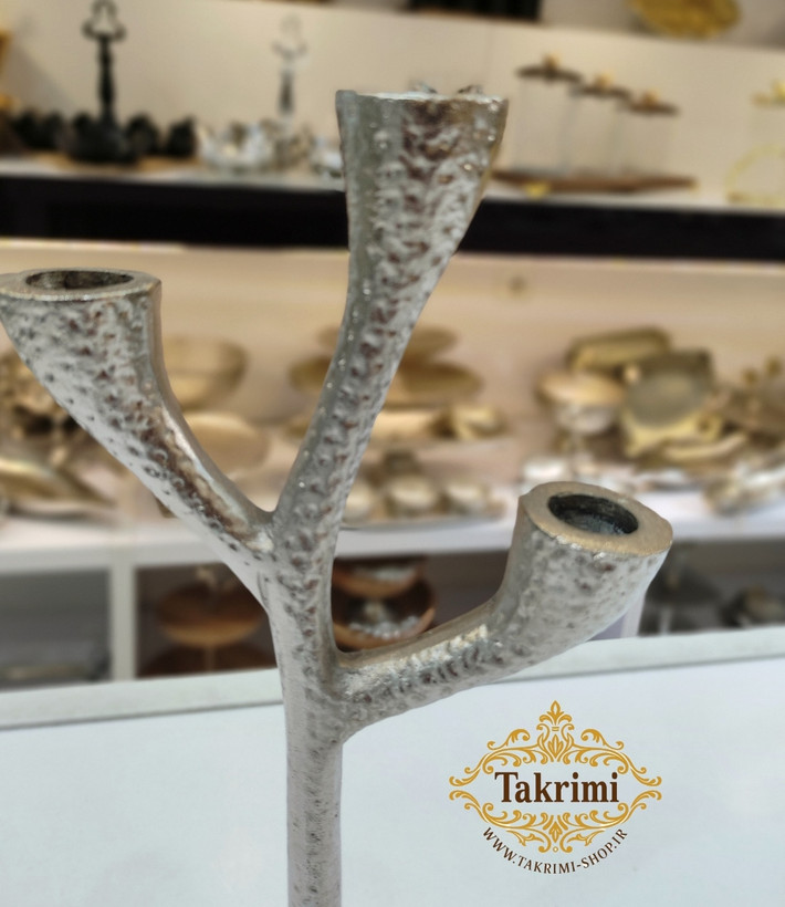 شمعدان شمعدون جاشمعی جا شمعی 3 شعله کاکتوس طلایی آلومینیومی آلیاژی خالص نقره ای( تکریمی شاپ )