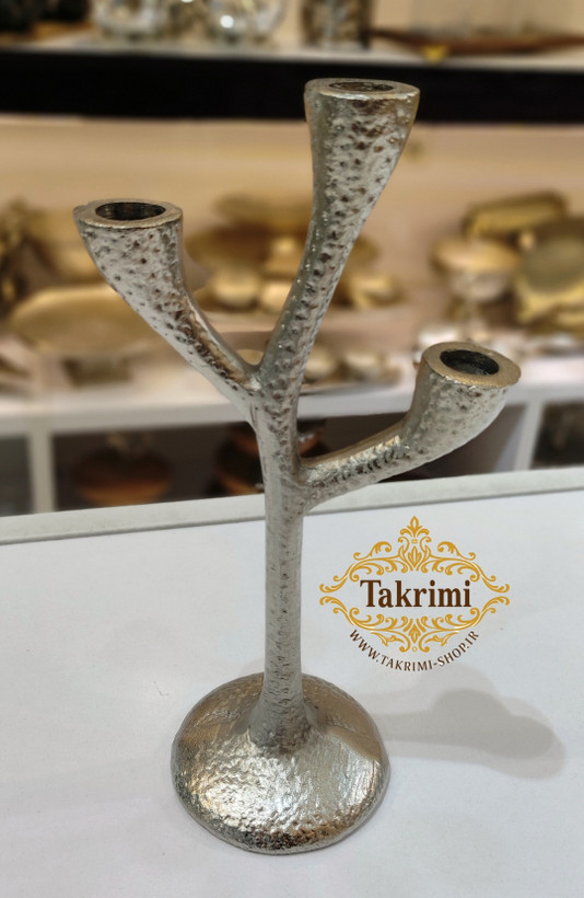 شمعدان شمعدون جاشمعی جا شمعی 3 شعله کاکتوس طلایی آلومینیومی آلیاژی خالص نقره ای( تکریمی شاپ )