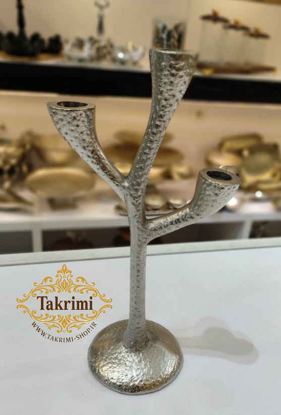 شمعدان شمعدون جاشمعی جا شمعی 3 شعله کاکتوس طلایی آلومینیومی آلیاژی خالص نقره ای( تکریمی شاپ )