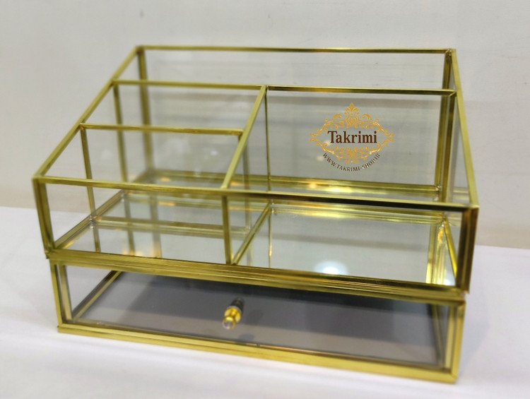 استند لوازم آرایشی جای لوازم آرایشی کشو دار طلایی جنس اصلی برنج خالص ( توليدی تکریمی شاپ )