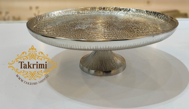 کاپ کیک یا شیرینی خوری بزرگ نقره ای بدون دسته طرح چرمی پوست ماری تمساحی آلومینیومی اورجینال اصلی ( تولیدی تکریمی شاپ )