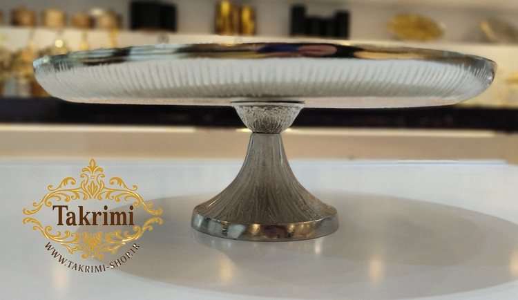 کاپ کیک یا شیرینی خوری بزرگ نقره ای بدون دسته طرح چرمی پوست ماری تمساحی آلومینیومی اورجینال اصلی ( تولیدی تکریمی شاپ )