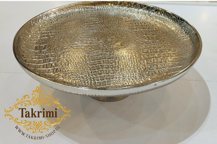کاپ کیک یا شیرینی خوری بزرگ نقره ای بدون دسته طرح چرمی پوست ماری تمساحی آلومینیومی اورجینال اصلی ( تولیدی تکریمی شاپ )