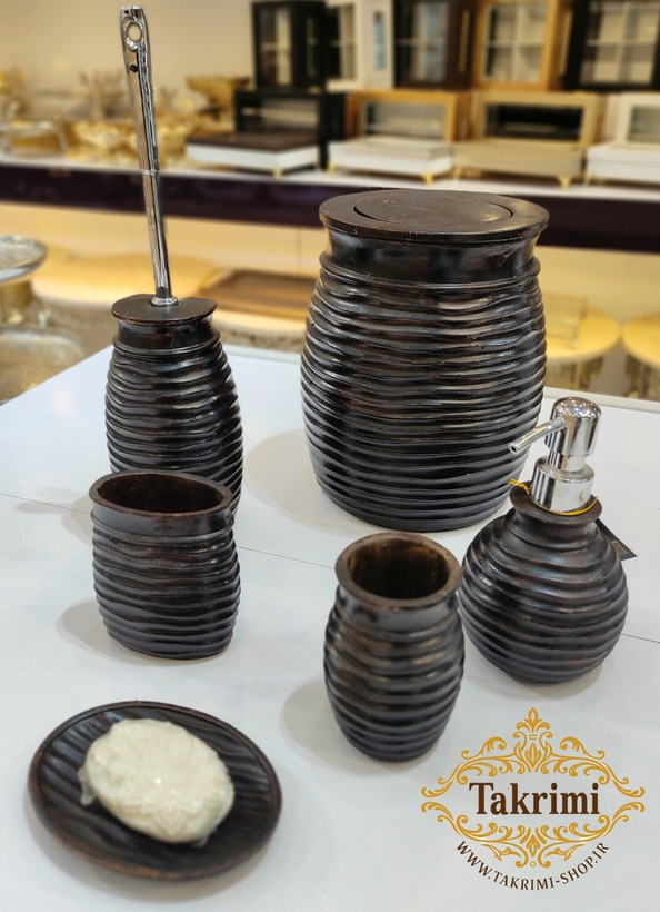 ست سرویس بهداشتی دستشویی رزین پولی استر قهوه ای تیره 6 تکه ( تکریمی شاپ )