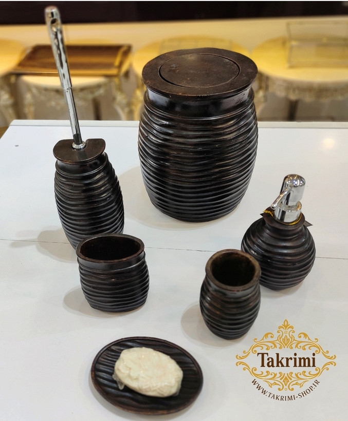ست سرویس بهداشتی دستشویی رزین پولی استر قهوه ای تیره 6 تکه ( تکریمی شاپ )